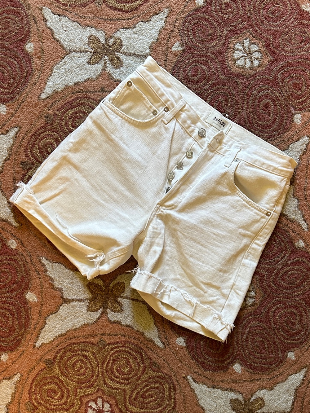 Agolde White High-Rise Button-Fly Denim Shorts